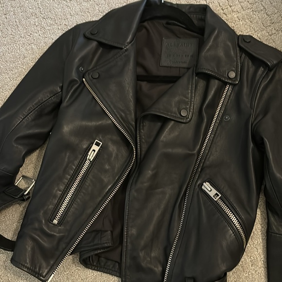 All Saints Balfern Motorcycle Black Leather Jacket Size 0 - Picture 5 of 7